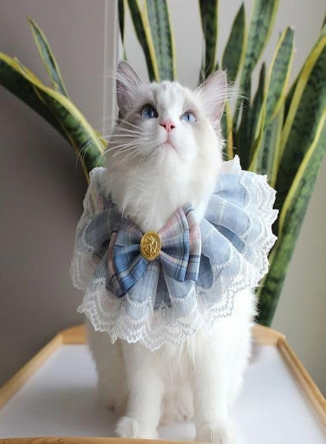 KittuPet طوق قطط من KittuPet - منديل رقيق ولطيف للكلاب من الدانتيل، مريلة للحيوانات الأليفة مع طوق مزين بفيونكة، وشاح للحيوانات الأليفة، منشفة لعاب (صغير، أزرق) - Image 1